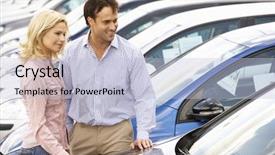  Presentation with car buying - Theme with couple buying new car background and a light blue colored foreground