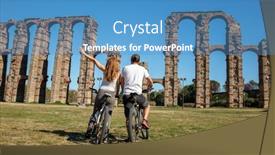 Presentation with aqueduct - PPT theme featuring couple-by-bike-in-spain background and a teal colored foreground