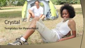  Presentation with camping - Colorful presentation theme enhanced with couple camping backdrop and a soft green colored foreground