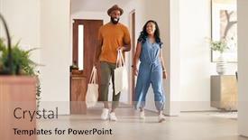  Presentation with reusable - Theme with couple-carrying-reusable-cotton-shopping background and a coral colored foreground