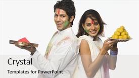  Presentation with holi - PPT theme having couple celebrating holi background and a light gray colored foreground