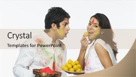  Presentation with holi - Slides consisting of indian subcontinent - couple celebrating holi background and a coral colored foreground