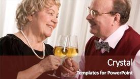  Presentation with older couple - Colorful presentation enhanced with couple celebrating their golden wedding backdrop and a tawny brown colored foreground