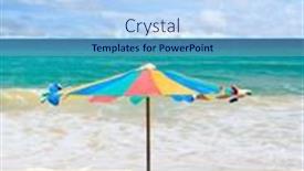  Presentation with summer time - Slide deck featuring couple chair and multi-color umbrella on the beach with perfectly sky in summer time background and a light blue colored foreground