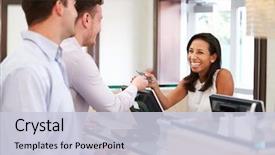  Presentation with hotel - Audience pleasing slide deck consisting of couple checking in at hotel backdrop and a lemonade colored foreground