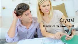  Presentation with financial - Slide deck having couple checking their financial situation background and a  colored foreground