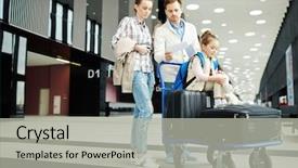  Presentation with departure - Beautiful PPT theme featuring couple checking tickets before departure backdrop and a light gray colored foreground