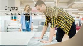  Presentation with checks - Presentation theme featuring couple-checks-mattress-in-furniture background and a mint green colored foreground