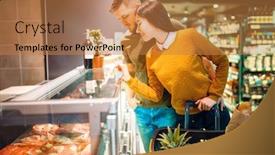  Presentation with fresh meat - PPT theme having couple-choosing-fresh-chilled-meat background and a coral colored foreground