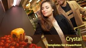  Presentation with grocery store - Slide set having couple choosing vegetables in a grocery store background and a tawny brown colored foreground
