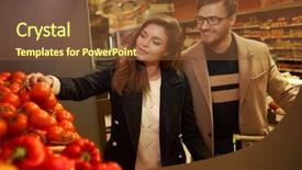  Presentation with grocery store - Slide deck with couple choosing vegetables in a grocery store background and a tawny brown colored foreground