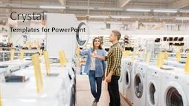  Presentation with electronics - Theme with couple-choosing-washing-machine-electronics background and a mint green colored foreground
