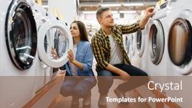  Presentation with electronics - Audience pleasing theme consisting of couple-choosing-washing-machine-electronics backdrop and a tawny brown colored foreground