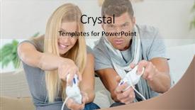  Presentation with computer games - Slide deck enhanced with couple competing at computer games background and a coral colored foreground