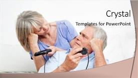  Presentation with married couple - Beautiful slides featuring couple competing at video game backdrop and a white colored foreground