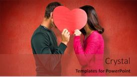  Presentation with faces - Beautiful PPT theme featuring couple covering faces with heart shape against red background backdrop and a red colored foreground