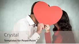  Presentation with faces - Cool new PPT theme with couple covering faces with paper heart against blue background backdrop and a soft green colored foreground