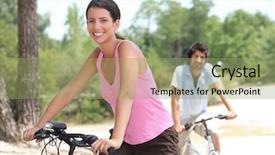  Presentation with cycling - PPT theme having air brakes - couple cycling in the countryside background and a seafoam green colored foreground