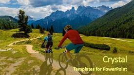  Presentation with man riding big bike motor - Presentation theme featuring couple cycling mtb enduro trail background and a tawny brown colored foreground