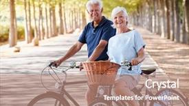 Presentation with senior couple - PPT theme having couple cycling on country road background and a coral colored foreground
