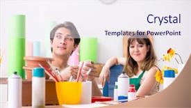  Presentation with workshop - Presentation theme with couple decorating pots in workshop background and a sky blue colored foreground