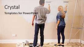  Presentation with wall paint - Audience pleasing PPT layouts consisting of couple decorating room using paint rollers on wall backdrop and a lemonade colored foreground