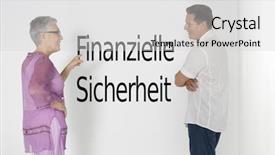  Presentation with sicherheit - Beautiful slides featuring couple discussing financial security against white wall with german text finanzielle sicherheit backdrop and a light gray colored foreground
