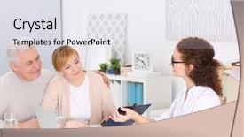  Presentation with middle ages - PPT theme with couple discussing terms of insurance background and a sky blue colored foreground