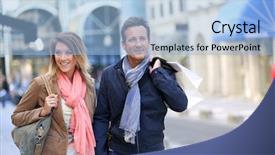  Presentation with middle east dubai mall shopping - Beautiful slide deck featuring couple doing shopping on week backdrop and a light blue colored foreground