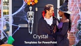  Presentation with halloween - PPT theme having couple-dressed-up-for-halloween background and a  colored foreground