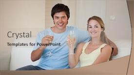  Presentation with drinking glass - Beautiful slides featuring couple drinking a glass of wine in their living room backdrop and a mint green colored foreground