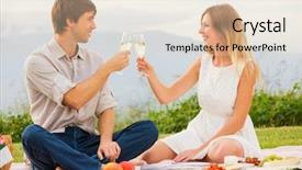  Presentation with champagne - Beautiful presentation theme featuring couple drinking champagne on romantic backdrop and a  colored foreground