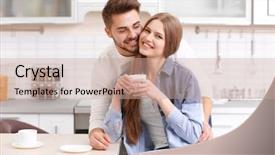  Presentation with coffee recipe - Cool new slides with couple drinking coffee in kitchen backdrop and a coral colored foreground
