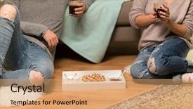  Presentation with people - Presentation theme featuring couple drinking coffee with waffles background and a  colored foreground