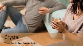  Presentation with people - Theme consisting of couple drinking coffee with waffles background and a coral colored foreground