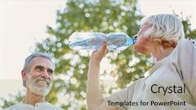  Presentation with summer drinking water - Amazing PPT theme having couple drinking fresh water from a bottle in summer backdrop and a mint green colored foreground