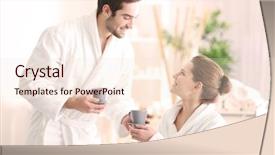  Presentation with young happy couple - Cool new PPT theme with couple drinking tea in spa backdrop and a lemonade colored foreground