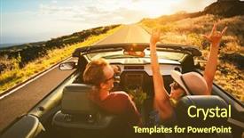  Presentation with young happy couple - Presentation theme with couple driving along country road background and a tawny brown colored foreground