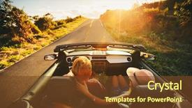  Presentation with road safety drive - Slide deck having couple driving along country road background and a tawny brown colored foreground