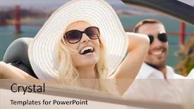  Presentation with road trip - Colorful PPT theme enhanced with couple driving in convertible car backdrop and a coral colored foreground