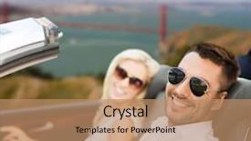  Presentation with golden car - Audience pleasing PPT layouts consisting of couple driving in convertible car backdrop and a coral colored foreground