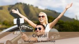  Presentation with car picture - Presentation design enhanced with couple driving in convertible car background and a  colored foreground