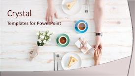  Presentation with multiracial team of young doctors stacking hands - Cool new slides with couple eating cakes with coffee backdrop and a lemonade colored foreground