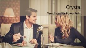  Presentation with meze restaurant - PPT theme consisting of couple eating dessert background and a coral colored foreground