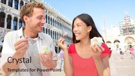  Presentation with italy food - Cool new slide set with couple eating ice cream backdrop and a coral colored foreground