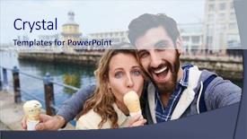  Presentation with mindful eating - Audience pleasing PPT theme consisting of couple eating icecream taking selfie backdrop and a sky blue colored foreground