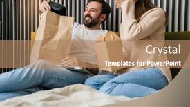  Presentation with healthy eating food photography - Audience pleasing PPT theme consisting of couple-eating-take-away-food backdrop and a coral colored foreground