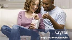  Presentation with chinese food - Colorful presentation design enhanced with couple eating take-out chinese backdrop and a  colored foreground