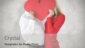  Presentation with faces - Colorful theme enhanced with couple embracing and holding heart over faces against weathered surface backdrop and a light gray colored foreground