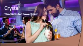  Presentation with cocktail bar - Cool new PPT layouts with couple embracing each other at bar counter while having cocktail in bar backdrop and a violet colored foreground